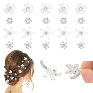 MAYCREATE® 20Pcs Small Hair Clips for Girls, Wedding Hair Clips for Hair Styling, Flower Hair Clip Barrette, Rhinestone Flower Clips for Women Hair, Princess Bride Hair Braid Charms Bun Accessories