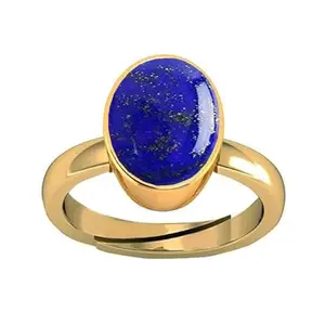 KUSHMIWAL GEMS 5.25 Ratti / 4.00 Carat Lapis Lazuli Ring Natural Lapiz Ring Original Lab Certified Gold Plated Blue Lapis Precious Stone Adjustable Ring Size 16-24 for Men and Women,s