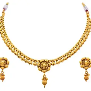 JFL - Jewellery for Less Traditional and Ethnic One Gram Gold Plated Floral Necklace Set/Jewellery Set with Earring for Women & Girls
