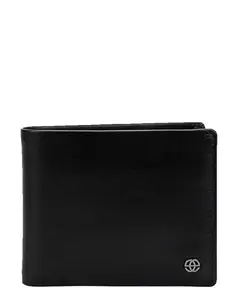 eske Aero Navy Blue Genuine Leather RFID Protected Bi-Fold Wallet with Perforated Texture, 5 Card Slots, Coin Pouch & Detachable ID Card Holder