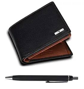 URBAN FOREST Black/Redwood Leather Wallet & Pen Combo Gift Set for Men