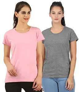 Midaas Women Solid Cotton Tshirt Andhra Melange::Pink Medium