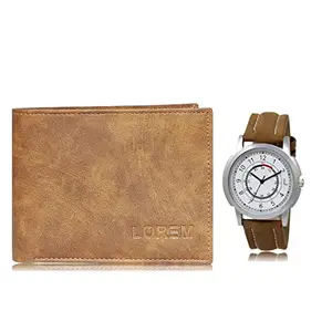 LOREM Combo of Tan Color Artificial Leather Wallet &Watch (Fz-Wl13-Lr17)