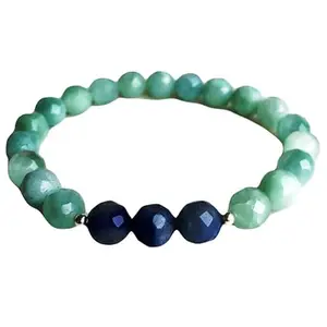 RRJEWELZ 8mm Natural Gemstone Aqua Jade & Blue Quartz Round shape Faceted cut beads 7.5 inch stretchable bracelet for men & women. | STBR_RR_02816