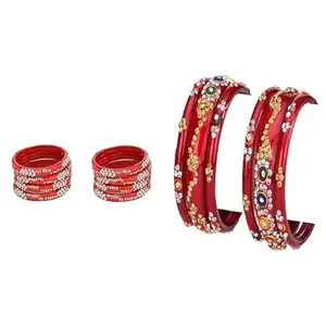 Somil Modern And Colorful Glass Bangle/Kada- Perfect For Wedding, Party, Celebrations And Functions, Combo Of 2 Set, Pack Of 14, Red -V30