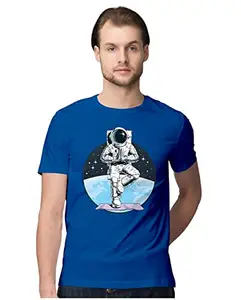 ALLEN BLACK Men's Regular Fit T-Shirt Astronaut Doing Yoga 100% Cotton T-Shirt Royal Blue_ASTROYOMN-Royal Blue 2XL Men Round_