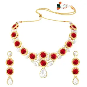 Peora Traditional Crystal Choker Necklace & Earring Set Ethnic Jewellery for Women & Girls (Red)