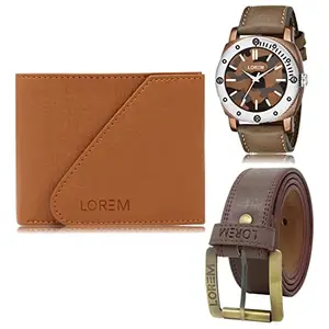 LOREM LOREM Mens Combo of Watch with Artificial Leather Wallet & Belt FZ-LR53-WL01-BL02