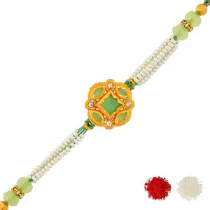 VOYLLA White Pearls And Green Beads Mens Rakhi For Brother|Pack Of 1|Rakhi Special|