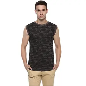 Urbano Fashion Men's Checkered Slim Fit T-Shirt (slvless-tee-Camou-Grey-XL-FBA_Dark