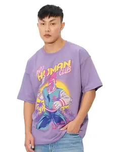 The Souled Store Anti - Human Oversized T-Shirt for Men Boys Cotton Casual Half Sleeves Baggy Loose Fit Drop Shoulder Round Neck Purple