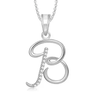 Valentine Gifts MEENAZ Silver Plated 'B' Letter Pendants Alphabet Pendant with Chain for Men.