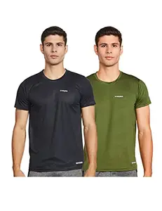 Charged Endure-003 Chameleon Spandex Knit Round Neck Sports T-Shirt Olive Size Large And Charged Pulse-006 Checker Knitt Round Neck Sports T-Shirt Navy Size Large