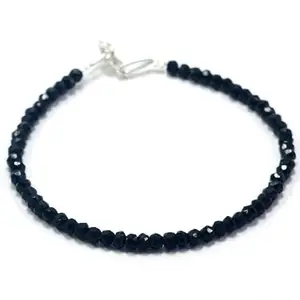 RRJEWELZ Black Spinel Bracelet for Men & Women – 3.5mm Rondelle Faceted Black Beads – 7 inch with Silver Plated Clasp – Healing, Fashion, Gift, Spiritual, Yoga|LCBR_RR_01157