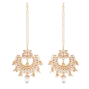 Amazon Brand - Anarva Traditional Gold Plated Chandbali Earrings With Hair Chain Encased With Faux Kundans For Women/Girls (E2453W)