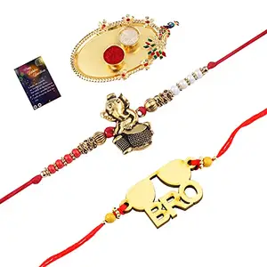 Stylish Bhaiya Rakhi " BRO" Designer Pendent With Designer Look RakhiRakhi Combo For Bhaiya With Roli Chawal And Greeting Card 1 Kankawati Pooja Thali -1175