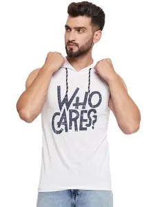 RELANE Men's Printed Hooded T-Shirt-ACCHD105-White