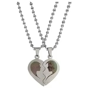 Shiv Jagdamba Valentine Gift Couple Each Other Engraved on Heart Stylish Dual Silver Stainless Steel Pendant Necklace Chain For Men And Women