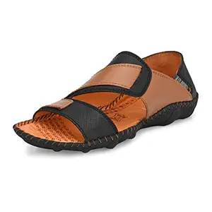 HITZ Men's Black Tan Leather Slip-On Casual Sandals - 6