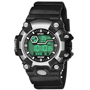 PAPIO® Black Color Silicone Strap, LED Display Digital Unisex Sports Watch for Boys, Girls, Women and Men (DIGITAL-033 Black Silver)