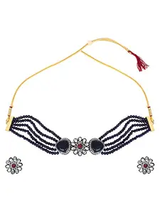 CARDINAL Dark Blue Kundan Choker Necklace Set