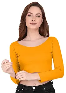 THE BLAZZE 1059 Women's Basic Solid Scoop Neck Slim Fit Full Sleeve Crop Top for Women(M,Color_10)