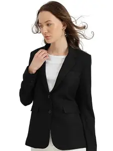 FableStreet Linen Single Breasted Blazer - Black