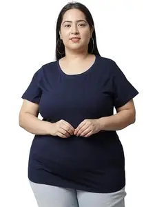 Solid Women Round Neck Dark Blue T-Shirt BZ-UNTEE-012P-Blue_7XL