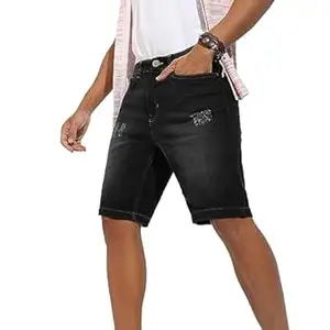 Campus Sutra Men's Side-Striped Denim Shorts for Casual Wear | Dark-Wash | Regular Fit | Button Closure | Denim Shorts Crafted with Comfort Fit for Everyday Wear