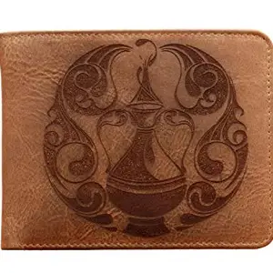 Karmanah Aquarius Zodiac Sign Engraved Genuine Leather Wallet with Flap and RFID Protection. Grey