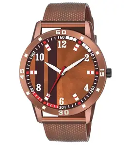 753|Brown Dial PU Strap Stylish Analog Watch for Men-Roman/Black