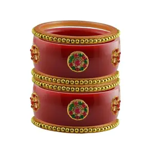 Vidhya Kangan Stone Stud Color Red Acrylic Bangle | Over Size | Plus size |For Woman and girlsChura Bangles Set for Wedding and Party (sku-ban25904)