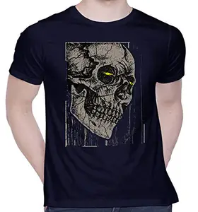 CreativiT Graphic Printed T-Shirt for Unisex Skull Tshirt | Casual Half Sleeve Round Neck T-Shirt | 100% Cotton | D00207-212_Navy Blue_XX-Large