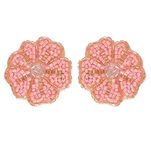 University Trendz Boho Pink Seed Beads Earrings - Handmade Ethnic Western Earrings