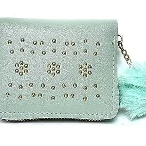 Faux Fur Hand Bag For Woman And Girls Credit Card Holder Wallet Blocking Secure Card Case Id Case Organizer Zipper Wallet Mint Green Colour