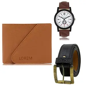 LOREM Combo for Men of Artificial Leather Belt-Wallet-Watch (Fz-Lr11-Wl01-Bl01)