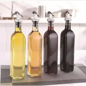 DABHI ENTERPRISE Glass Oil Dispenser Bottle for Kitchen | Stainless Steel Leak-Proof Cork | Transparent Oil Pourer and Holder 500ml (Pack of 4)