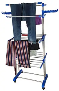 LAKSHAY Stainless Steel 3 Layer Jumbo Floor Cloth Dryer Stand Rack with Towel Rack with Pure Steel Pipes, Blue