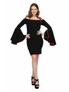 Karmic Vision Women's Cotton Body con Knee-Long Dress (SKU000339-XL_Black_42)