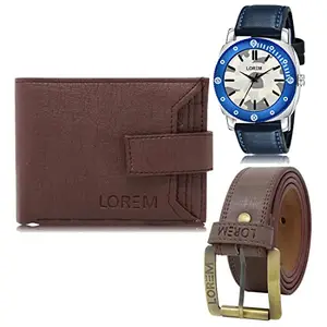 LOREM LOREM Mens Combo of Watch with Artificial Leather Wallet & Belt FZ-LR54-WL09-BL02