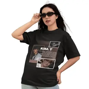 BROKE MEMERS Oversized Cotton Graphic Print Kim T Black Drop Shoulder T-Shirt for Women and Men (L, Black)