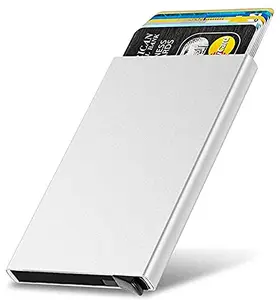 Brajin Card Holder Wallet RFID Blocking Slim Metal Bank Card Case Holds 5 Cards & Notes for Men or Women (Silver)