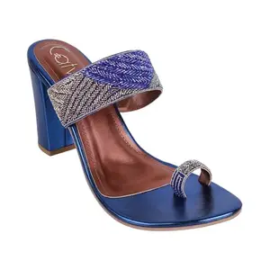 Catwalk Women Stylised Open Back Chunky Heels | For Women & Girls (BLUE,6 UK)