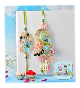 CraftVatika Premium Booty Rakhi Set for Brother Bhabhi | Rakhi for Bhaiya Bhabhi Raksha Bandhan Couple Set of 2 | Fridge Magnet Gift, Rakshabandhan Greeting Card, Tilak Set,Home décor