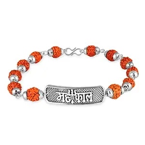 VFJ VIGHNAHARTA FASHION JEWELLERY wood brass Rudraksha mahakaal silver plated bracelet for men