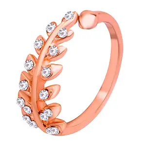 Mahi Cute Leafy Adjustable Finger Ring with Crystal for Girls and Women (FR1103157ZWhi)