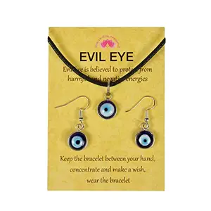 Reiki Crystal Products Evil Eye Pendant with Earrings, Blue Turkish Evil Eye Pendant, Black Thread Evil Eye Pendant Necklace for Women Men Lucky Protection,