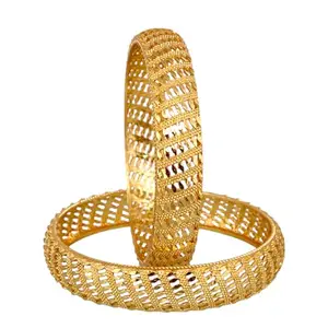 Lucky Jewellery 18k One Gram Gold Plated Traditional Designer Bangles | One Pair Bangle Bracelets & Kada Set for Women & Girls | Elegant Wedding & Regular Wear - Pack of 2 (283-M1BG-2074-2-210)