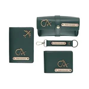 AICA Personalised Name CA Chartered Accountant Leather Wallet Gift Set for Men (DarkGreen)