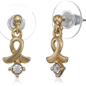 Estele 24kt Gold Plated Ribbon Stud Earring for Women with Austrian Crystals